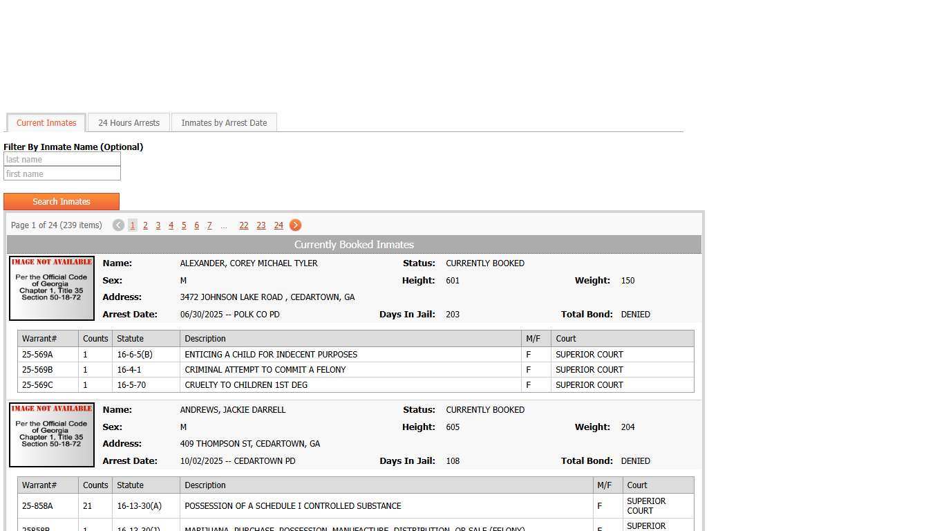 Sheriff's Office Jail Inmate Data