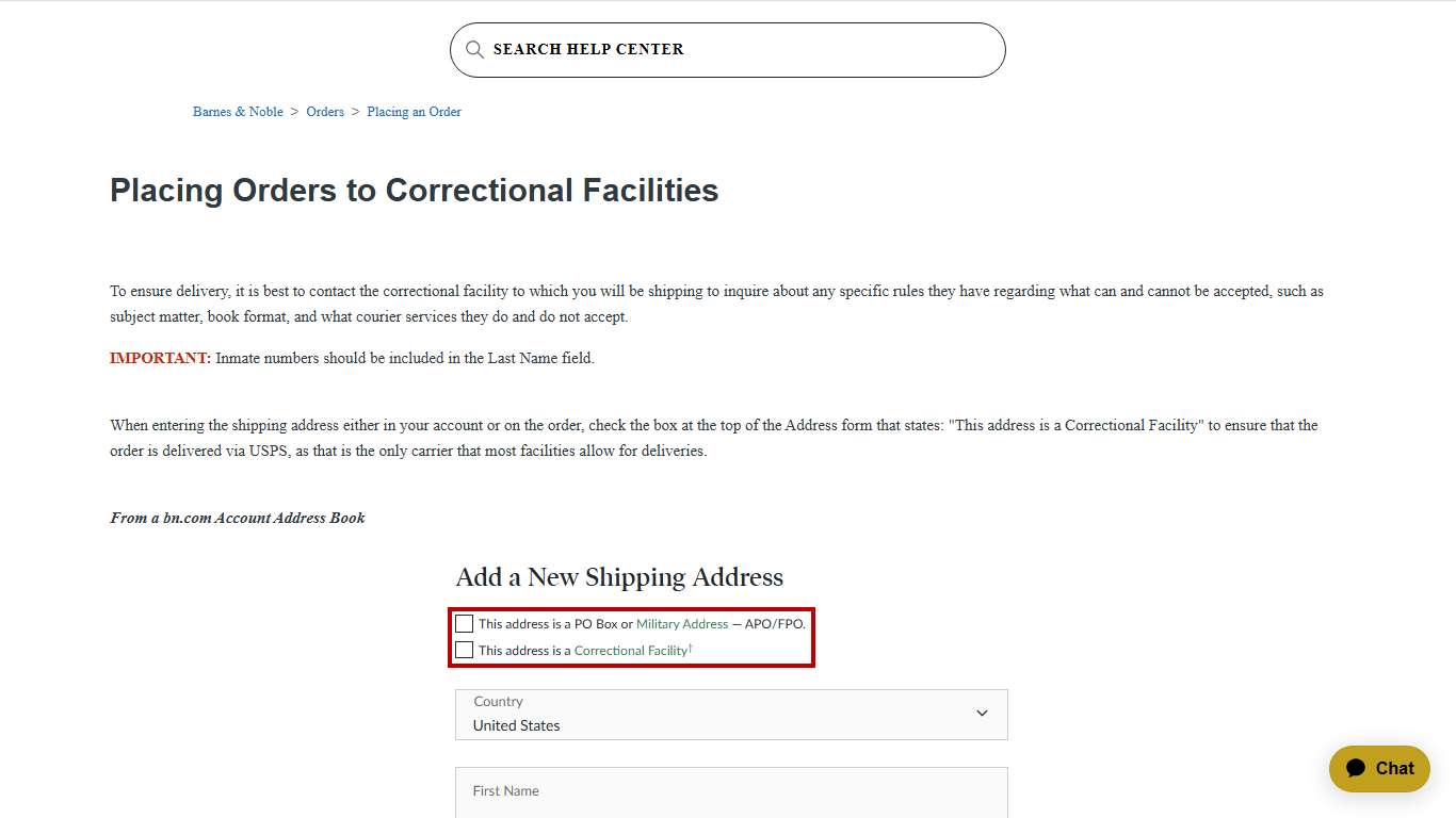 Placing Orders to Correctional Facilities – Barnes & Noble