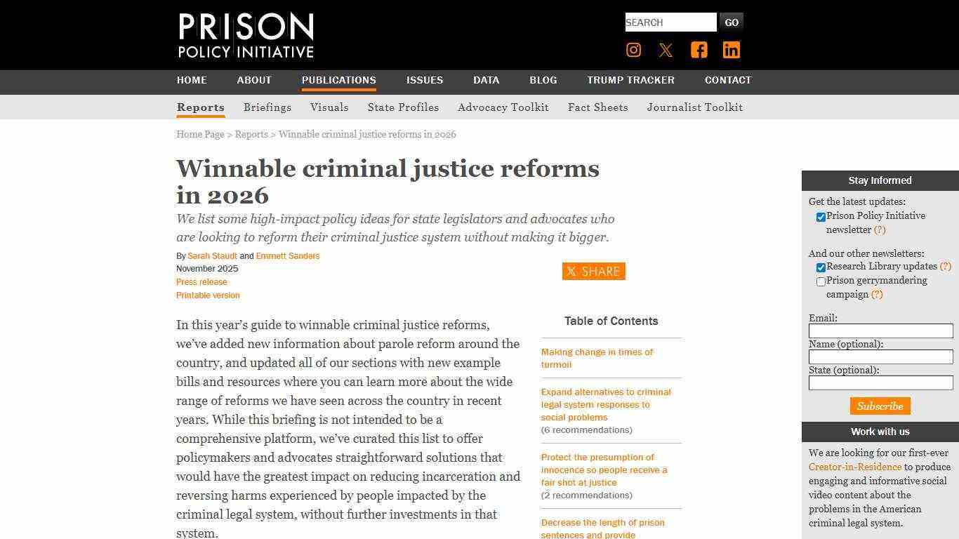 Winnable criminal justice reforms in 2026 | Prison Policy Initiative