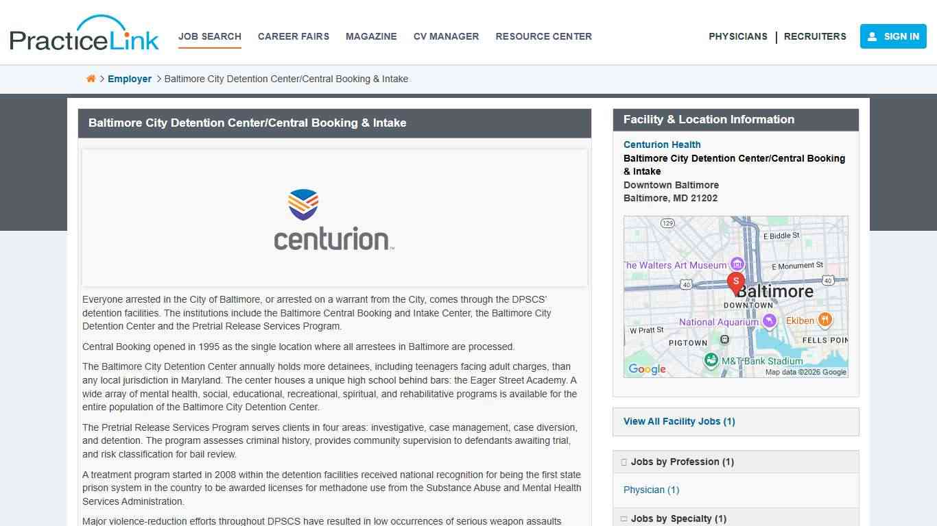 Baltimore City Detention Center/Central Booking & Intake Profile at PracticeLink