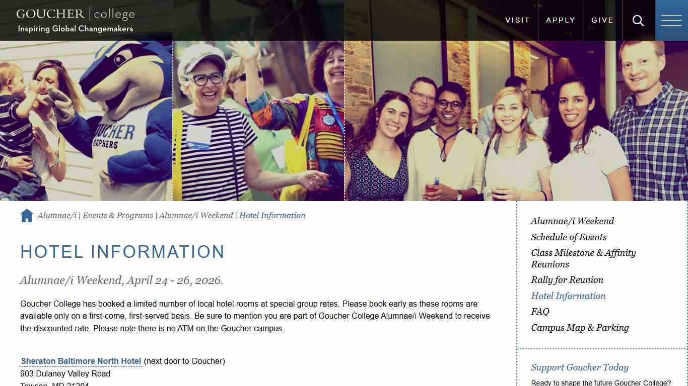 Hotel Information for Alumnae/i Weekend | Goucher College