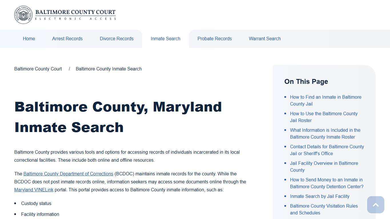 Baltimore County Inmate Search | Baltimore County Court
